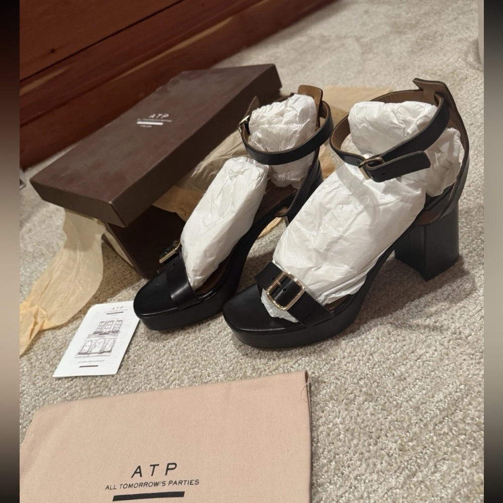 ATP Atelier Concesio Strap Buckle Heels Black Women’s 38 NIB Made In Italy $435